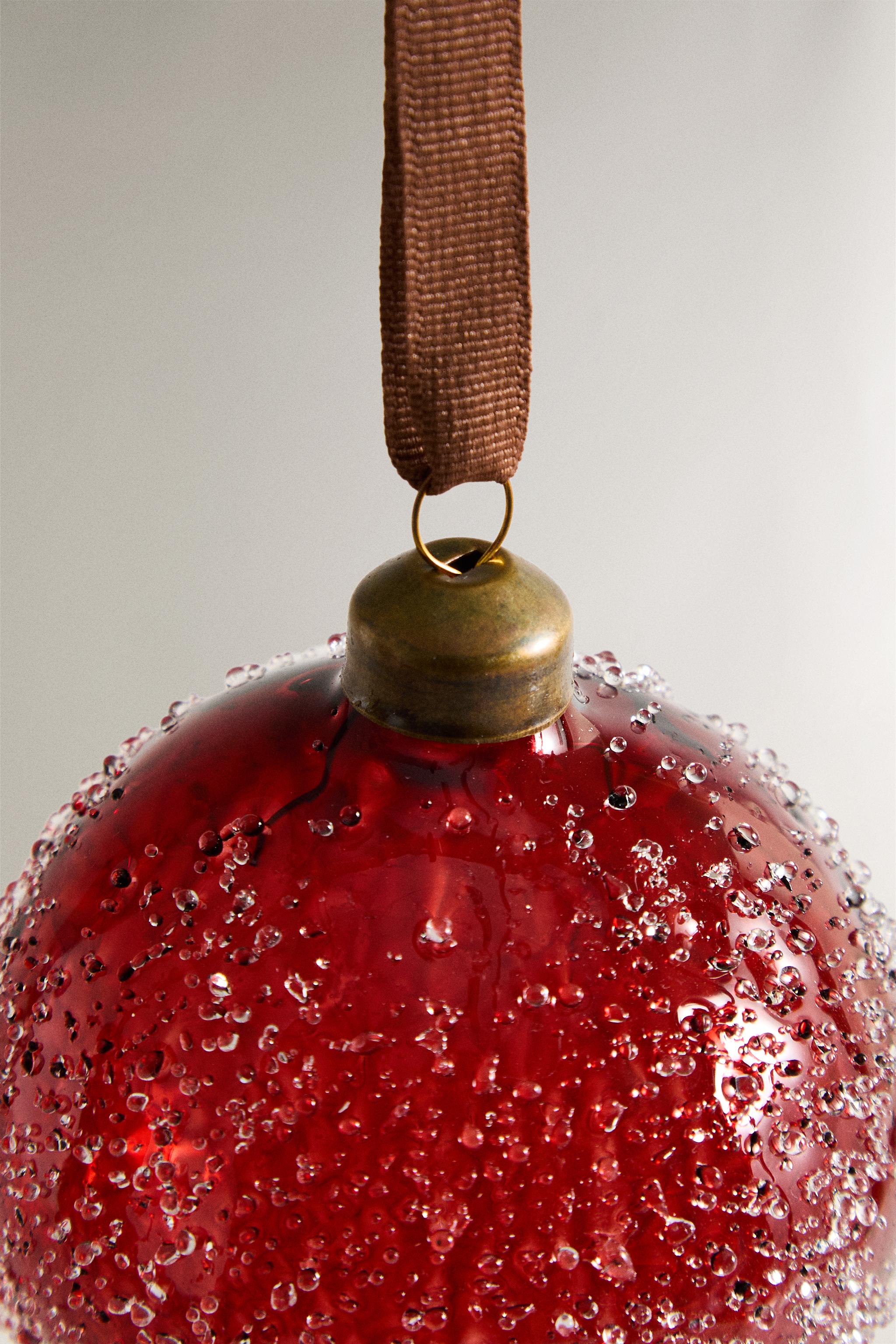 バブルディテールグラス ボール クリスマスオーナメント - レッド