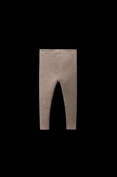 Zara RIBBED KNIT LEGGINGS - Sand / Marl