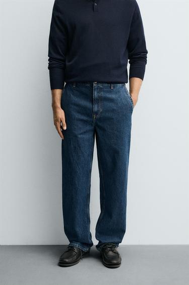 PANTALON DENIM CHINO STRAIGHT FIT - Bleu de Zara - Image 1