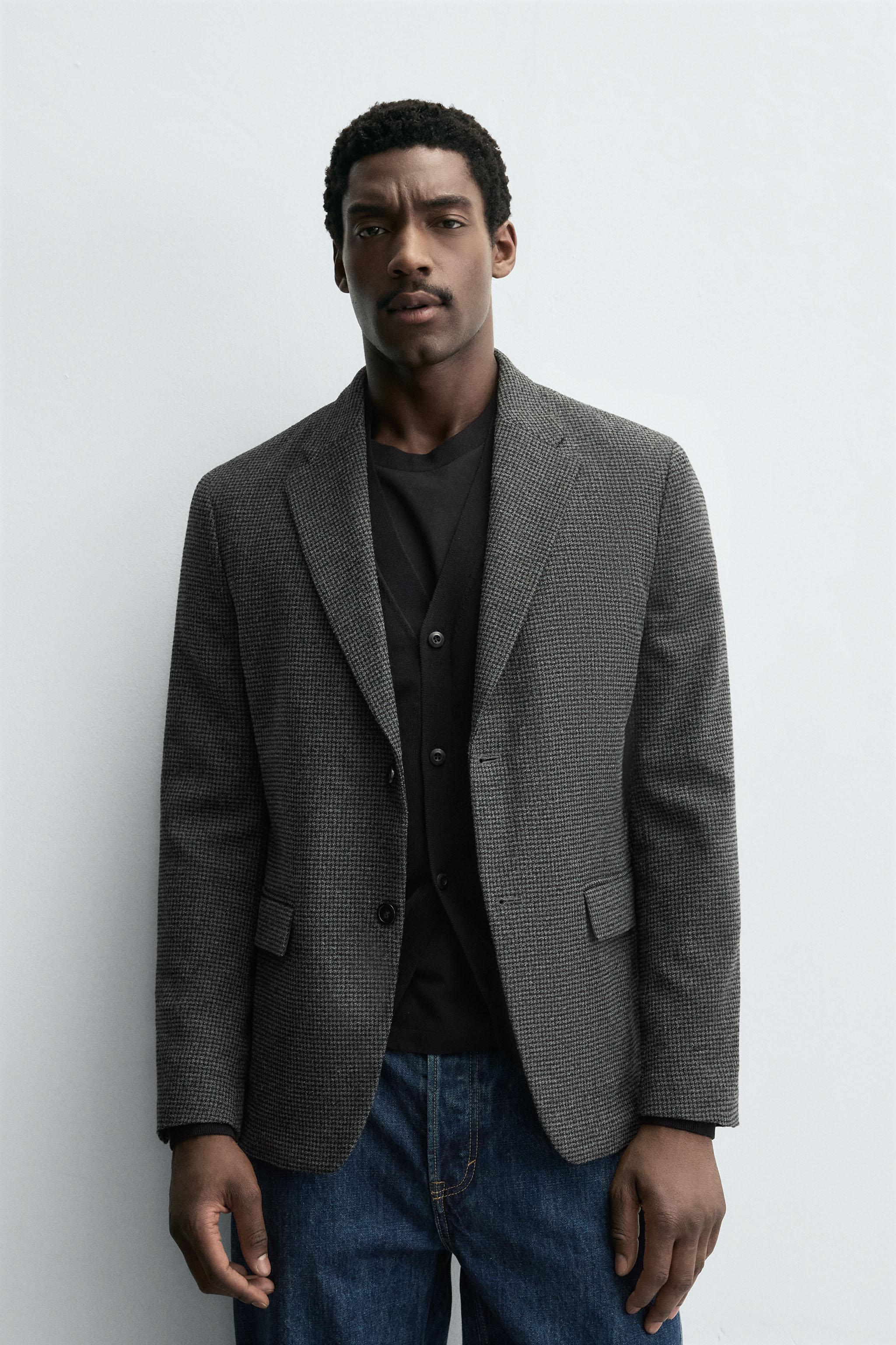 ZARA MAN グレー チェック柄 スーツ セットアップ スカル 736677765.jpg?1585640321