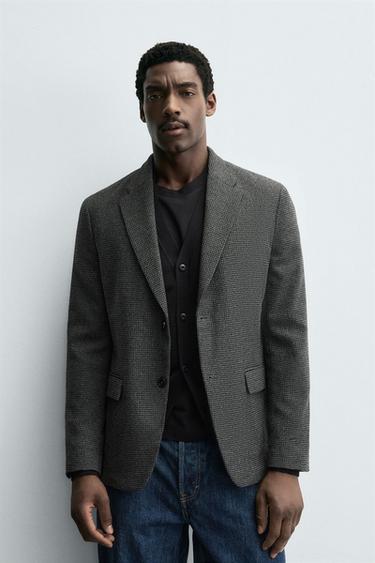 HOUNDSTOOTH TEXTURED BLAZER - Anthracite Grey by Zara
