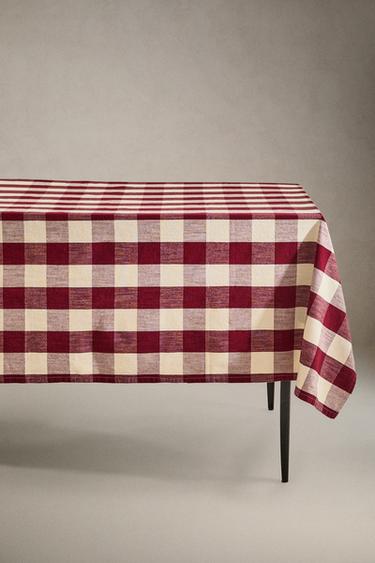LARGE CHECK COTTON TABLECLOTH - Burgundy by Zara - Image 0