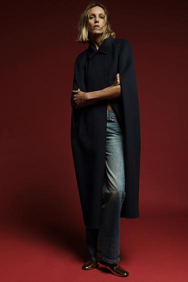 НАКИДКА ОВЕРСАЙЗ ИЗ СМЕСОВОЙ ШЕРСТИ ZW COLLECTION — МОРСКОЙ СИНИЙ от Zara