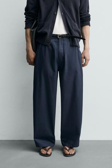 HIGH-WAIST WIDE-LEG CROPPED TROUSERS - Navy blue by Zara