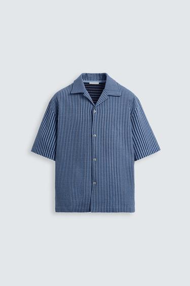 CAMISA RELAXED FIT SEERSUCKER - Azul / Marino de Zara