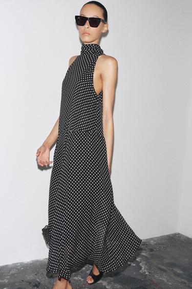 ZW COLLECTION HALTER POLKA DOT DRESS - Black / White by Zara - Image 4