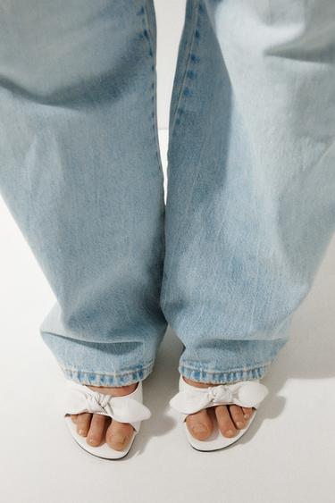 LEATHER BOW HEELED SANDALS - white by Zara - Image 1