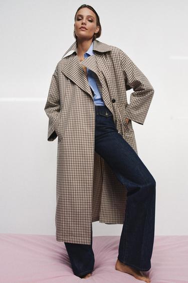 TRENCH OVERSIZE CADROS ZW COLLECTION - Beixe / Verde de Zara