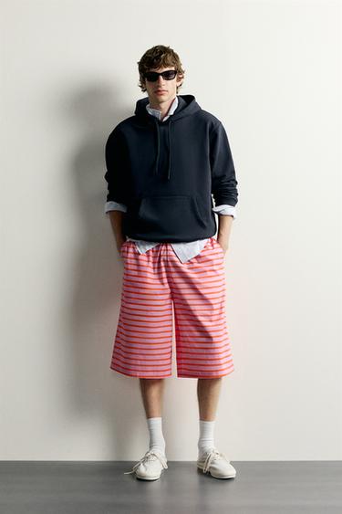 QUẦN SHORT JACQUARD KẺ SỌC 0FR. PARIS X ZARA - Màu hồng từ Zara - Hình ảnh 0