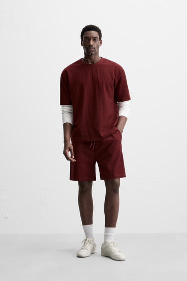 TEXTURED RELAXED FIT T-SHIRT - Mid-red by Zara