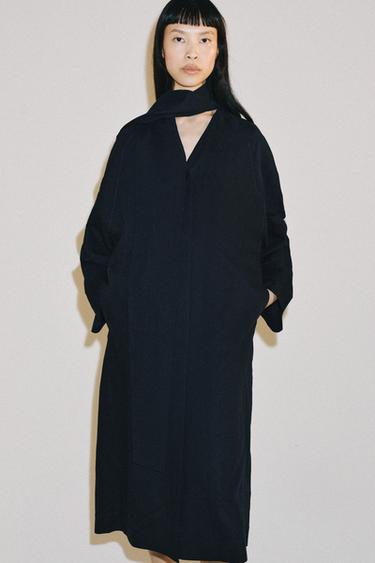 Zara 亞麻混紡寬版大衣 ZW COLLECTION - 海藍色