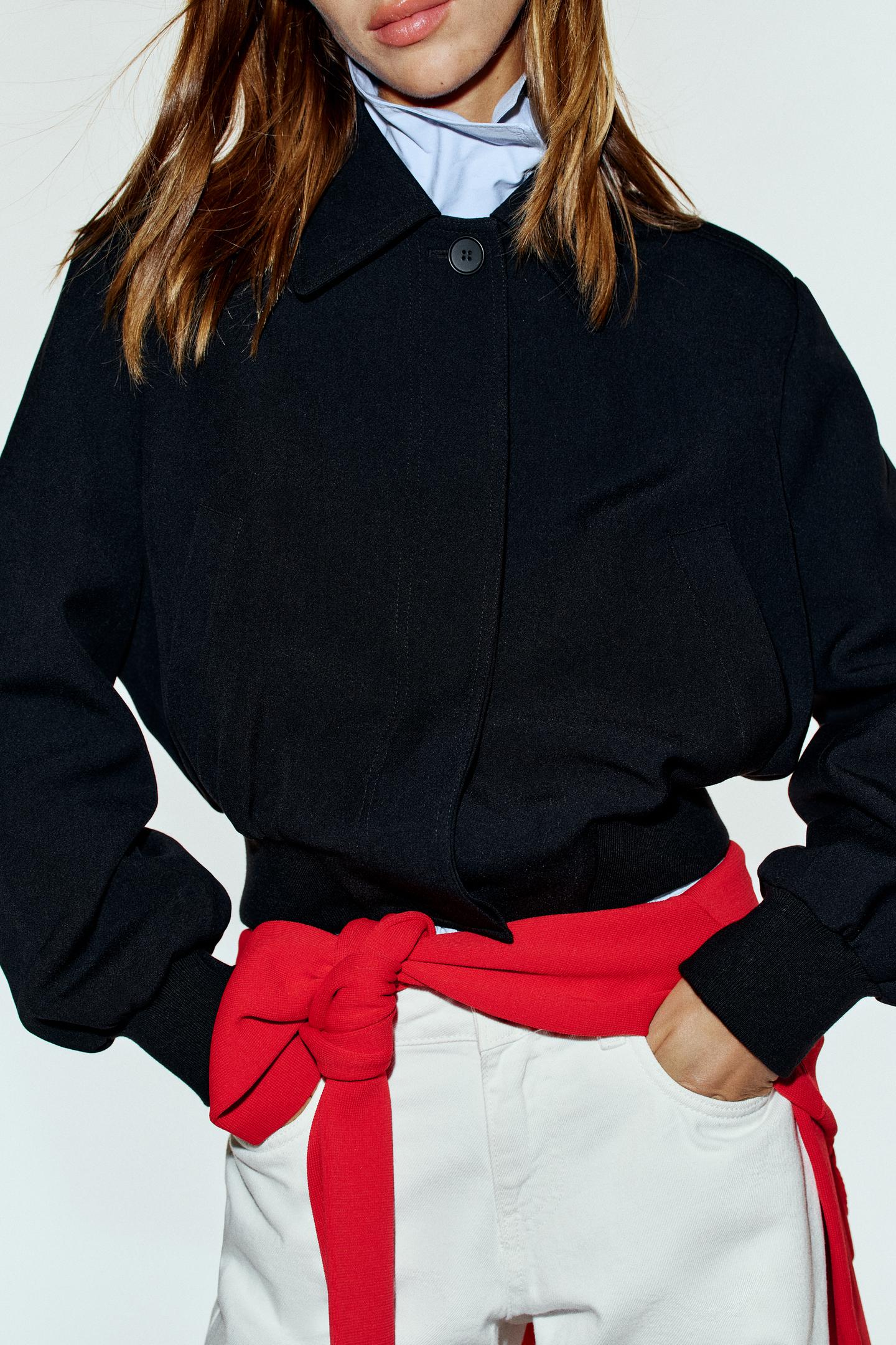 Женская куртка Zara Cropped Jacket with Shoulder Pads, цвет: Чёрный — фото 4