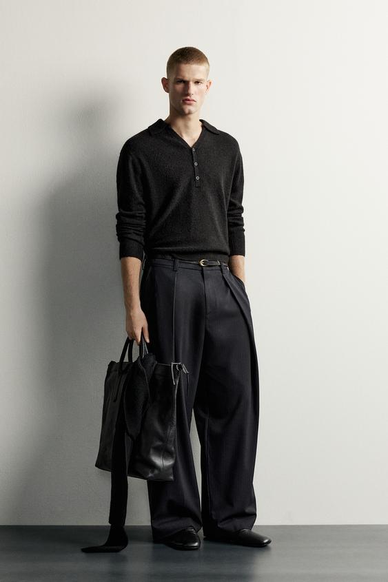 TEXTURED V-NECK KNIT POLO - Black by Zara - Image 0