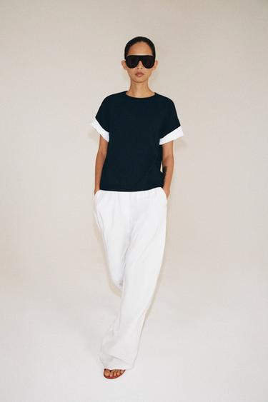 CONTRAST TURN-UP SLEEVE KNIT JUMPER - Navy blue by Zara - Image 0