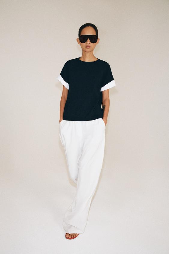 CONTRAST TURN-UP SLEEVE KNIT JUMPER - Navy blue by Zara - Image 0