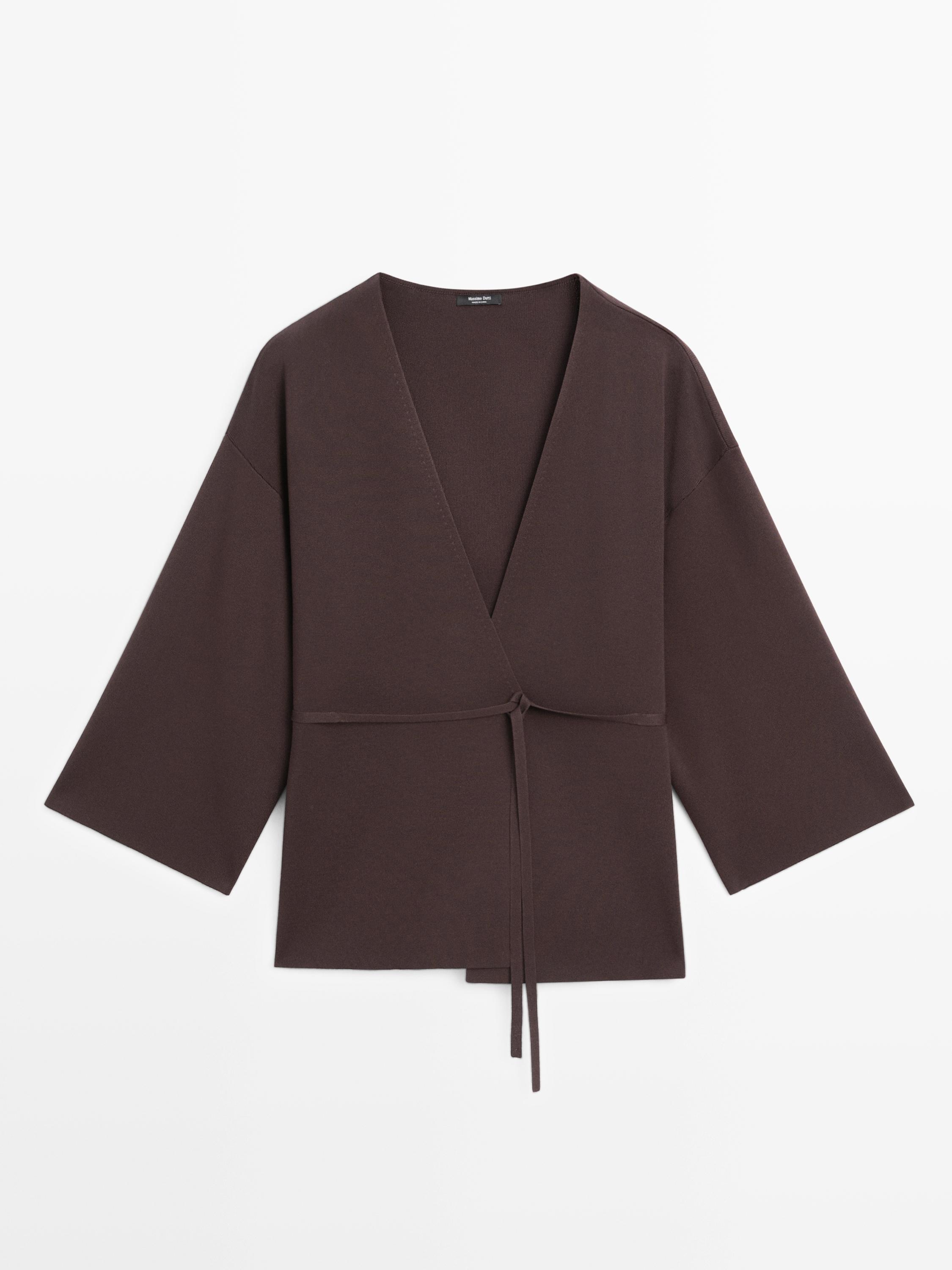 Flowing knit kimono with belt detail