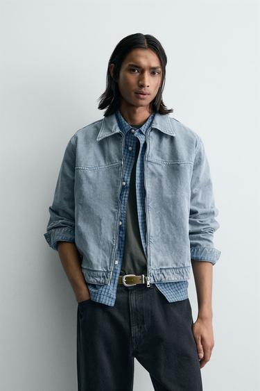 WASHED TEXTURED JACKET - Sky blue by Zara