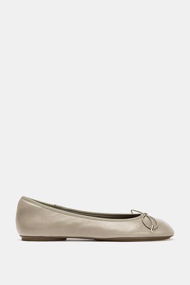 LEATHER BOW BALLET FLATS - Grey by Zara