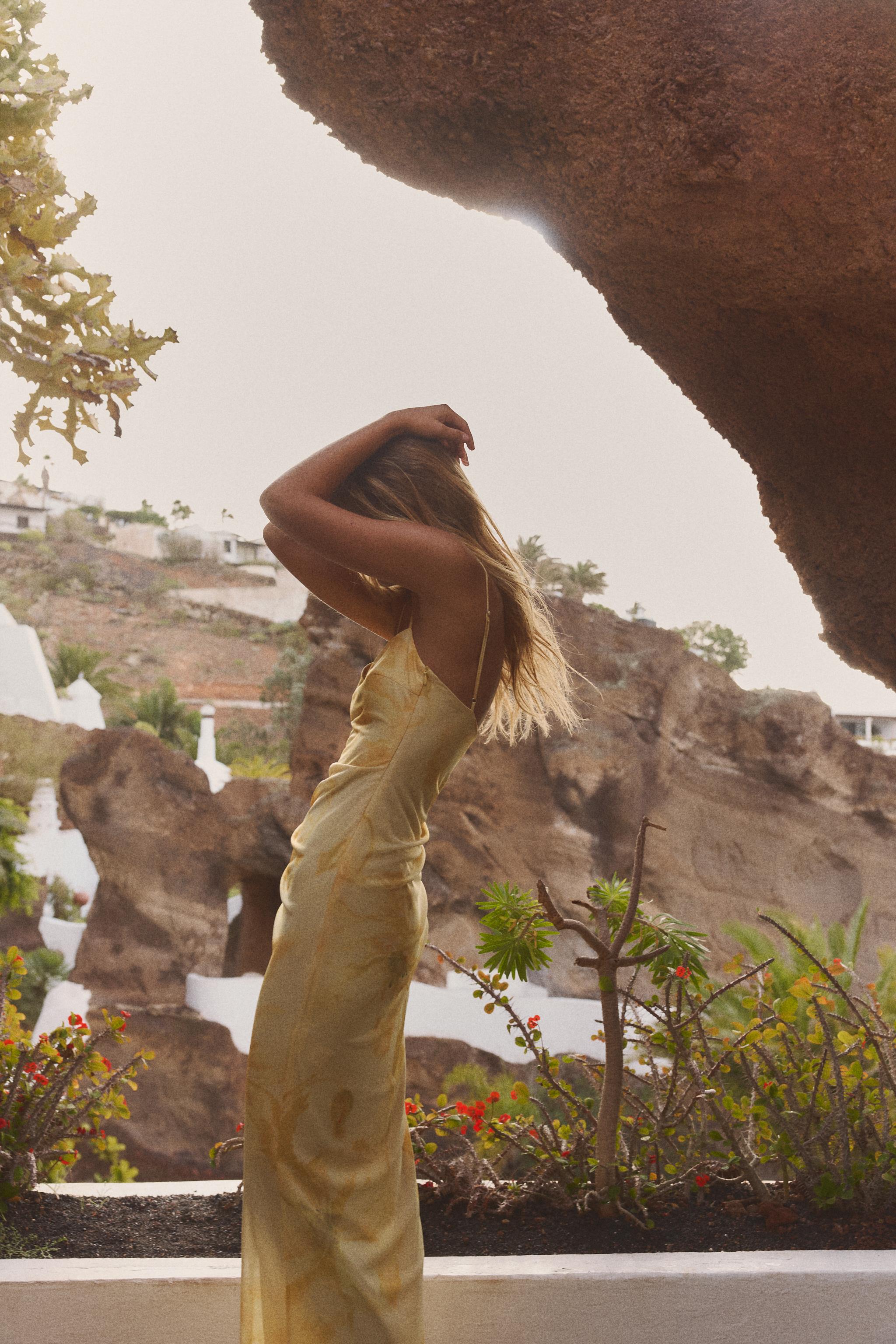 PRINTED TULLE MIDI DRESS - yellow | ZARA United States