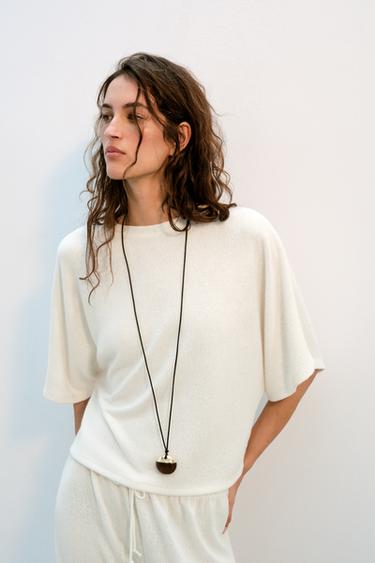 RUSTIC SHORT SLEEVE TOP - Ecru by Zara