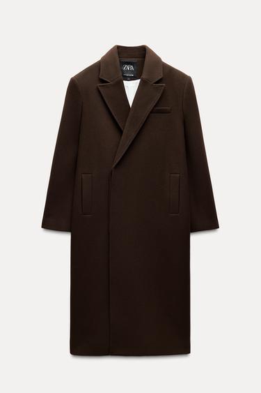 KABÁT Z VLNĚNÉ SMĚSI ZW COLLECTION - Hnědá od Zara