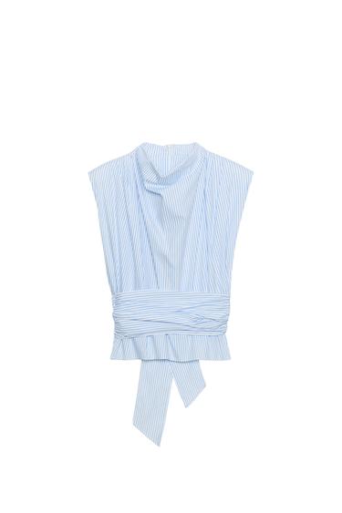 METALLIC THREAD STRIPED TOP WITH SHOULDER PADS AND TIE - 975 by Zara