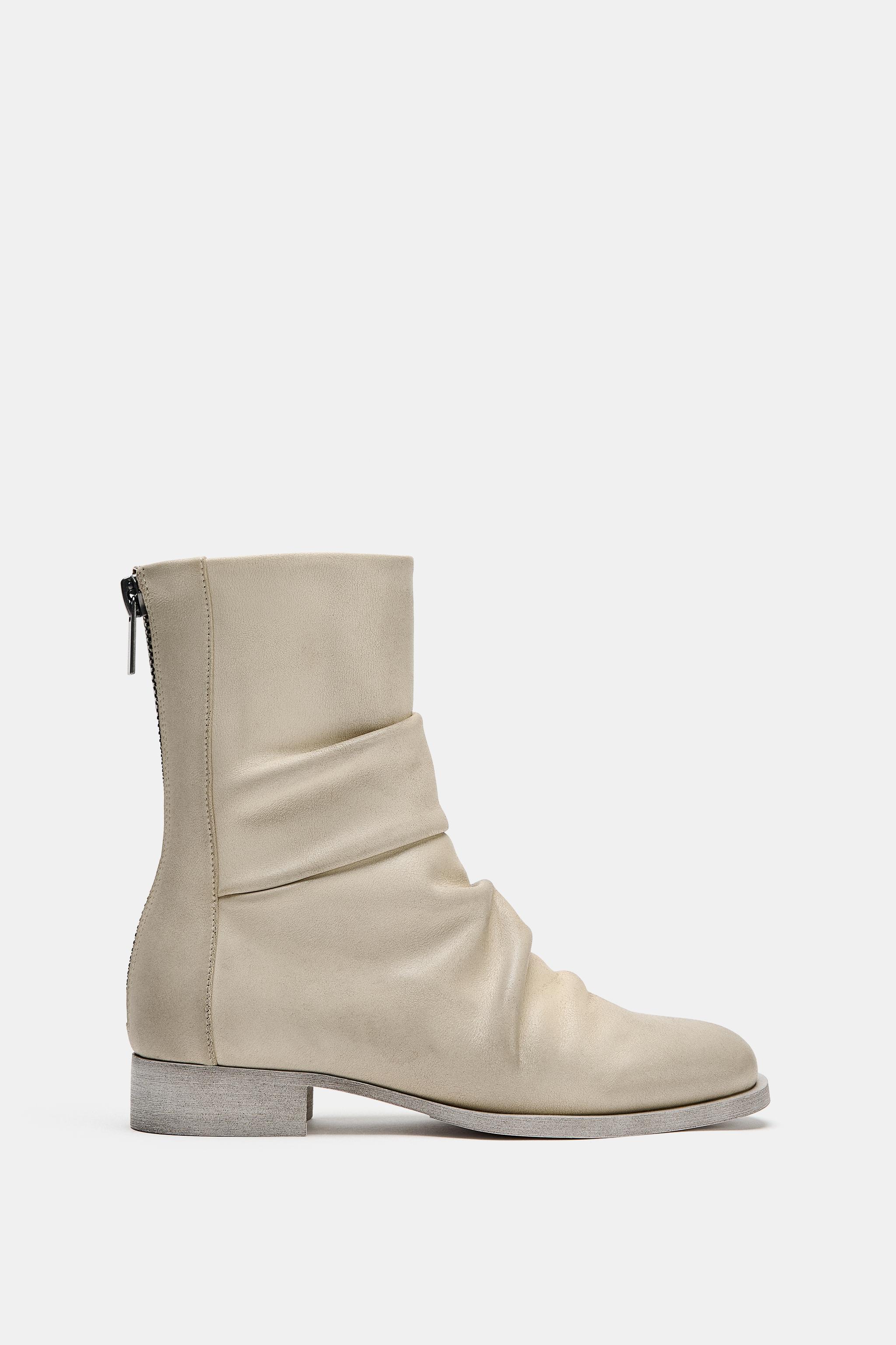 BOTTINES PLATES CUIR FRONCÉES