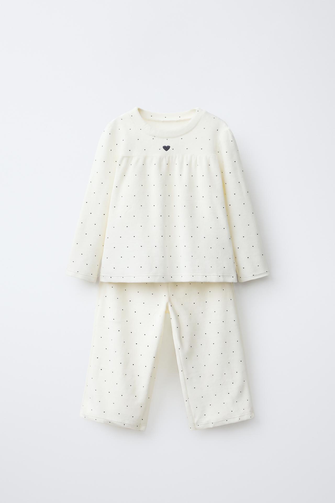 1 1/2-6 YEARS / VELOUR POLKA DOT PYJAMAS — Ecru