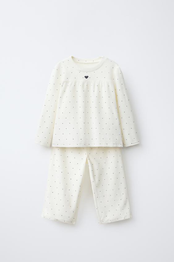 1 1/2-6 YEARS / VELOUR POLKA DOT PYJAMAS - Ecru by Zara - Image 0