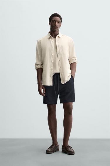 TEXTURED REGULAR FIT BERMUDA SHORTS - Navy blue by Zara - Image 0