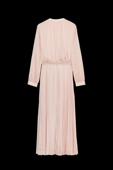 PLEATED MIDI DRESS WITH BELT - Beige-pink by Zara