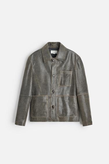 CRACKLED LEATHER JACKET - Dark brown by Zara