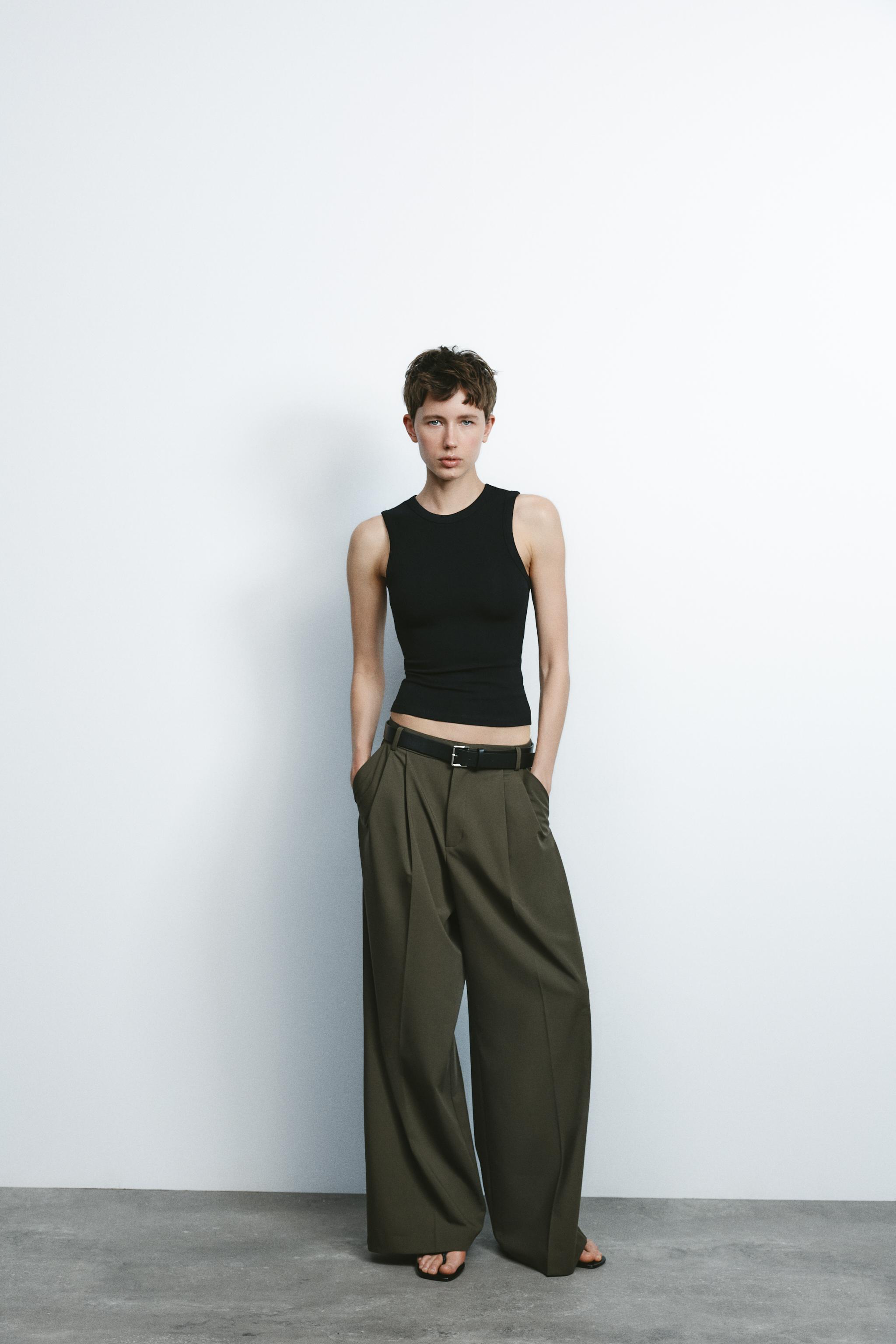 DOUBLE PLEAT TROUSERS WITH BELT - Dark khaki | ZARA New Zealand