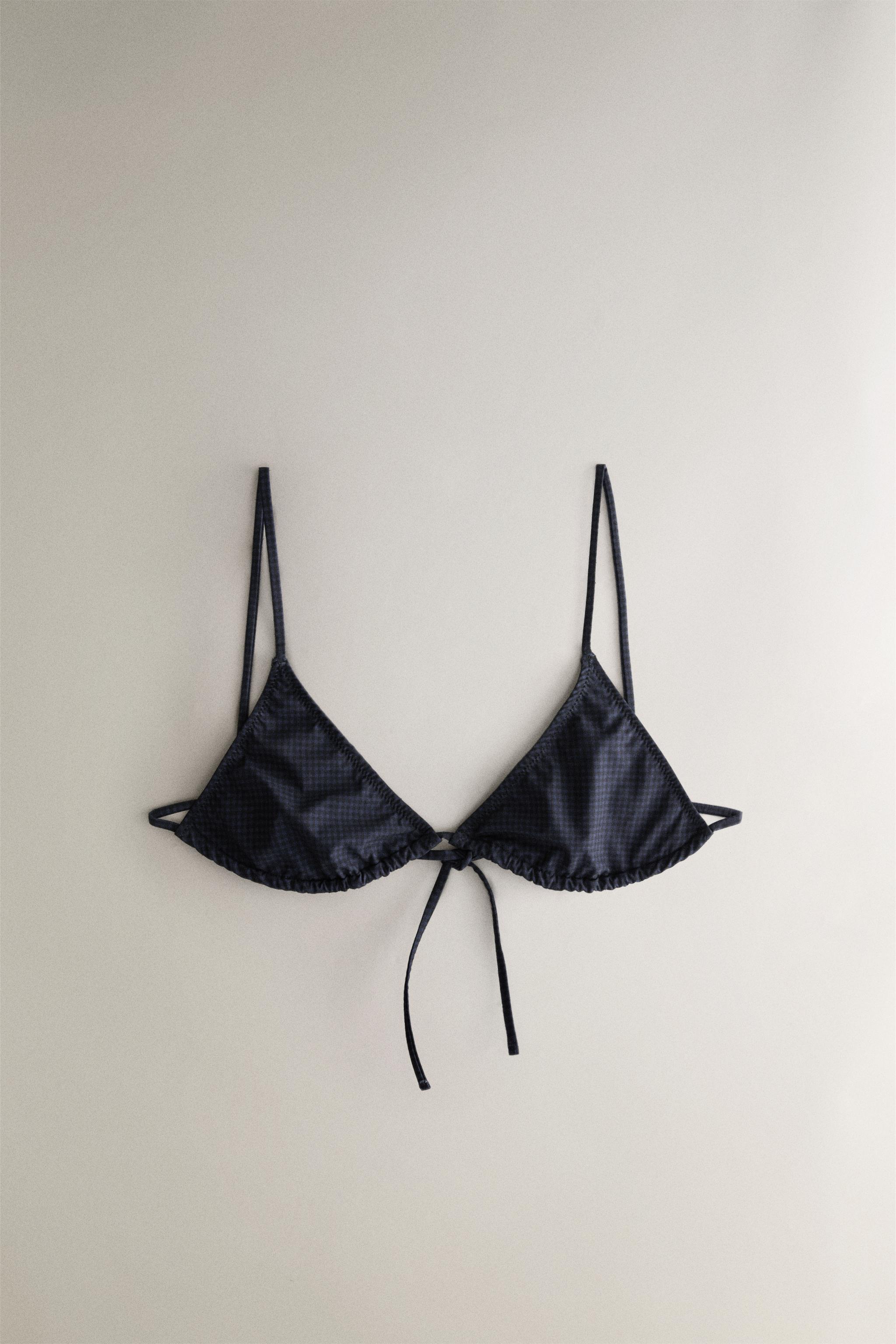 GINGHAM TRIANGLE BEACH BIKINI TOP - Blue | ZARA Turkey