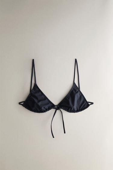 TOP BIKINI MARE TRIANGOLO VICHY - Blu di Zara - Immagine 0