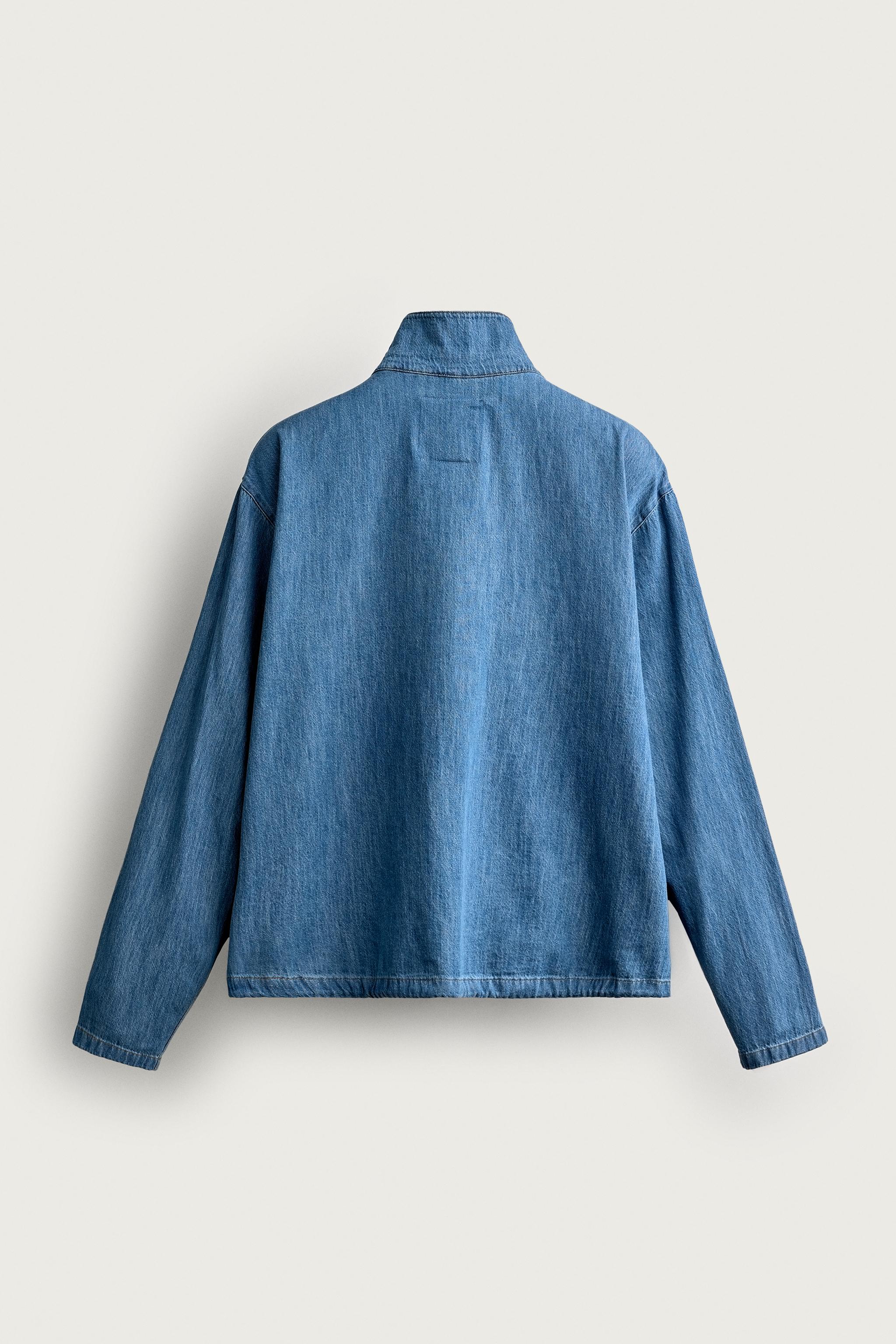 Zara HAFİF YIKAMALI DENIM POLO YAKA GÖMLEK görsel 8