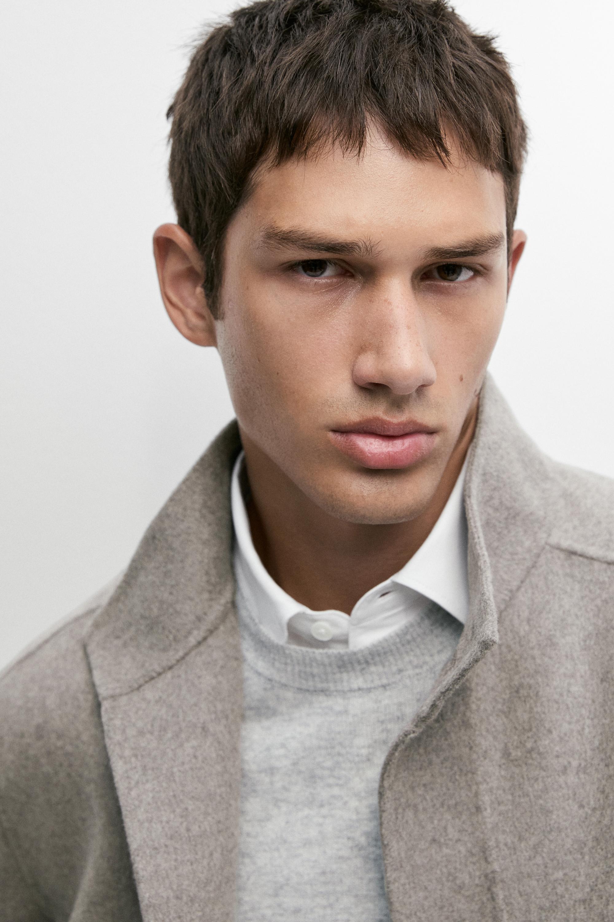 Wool blend high neck double fabric jacket