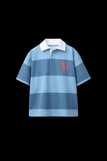 Zara VARSITY STRIPED POLO SHIRT - Blue - Image 0