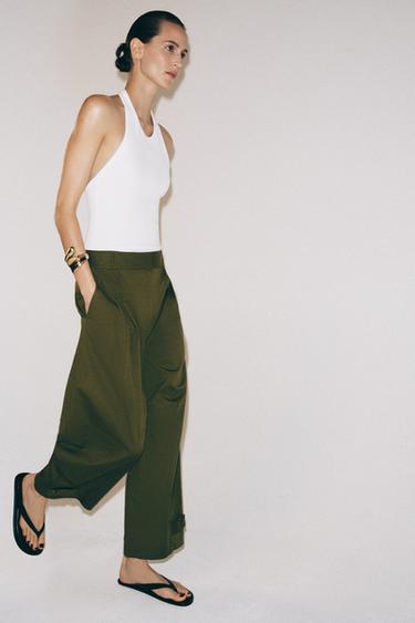 PANTALON CHINO À PASSANTS ZW COLLECTION - Vert olive de Zara - Image 3