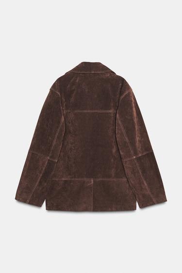 Zara 100% SUEDE OVERSIZED BLAZER - Dark brown