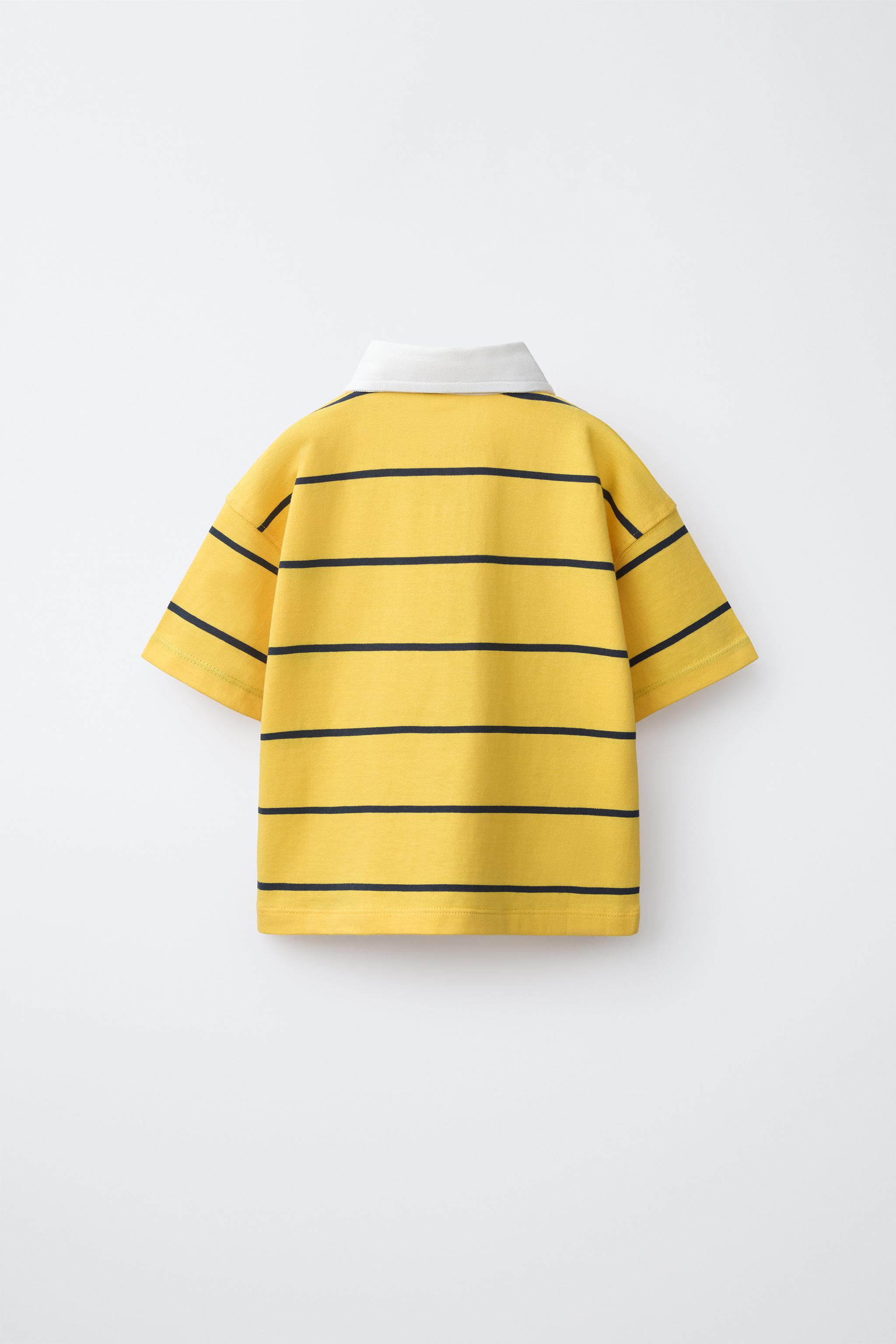 CONTRAST COLLAR STRIPED POLO — Mid-yellow