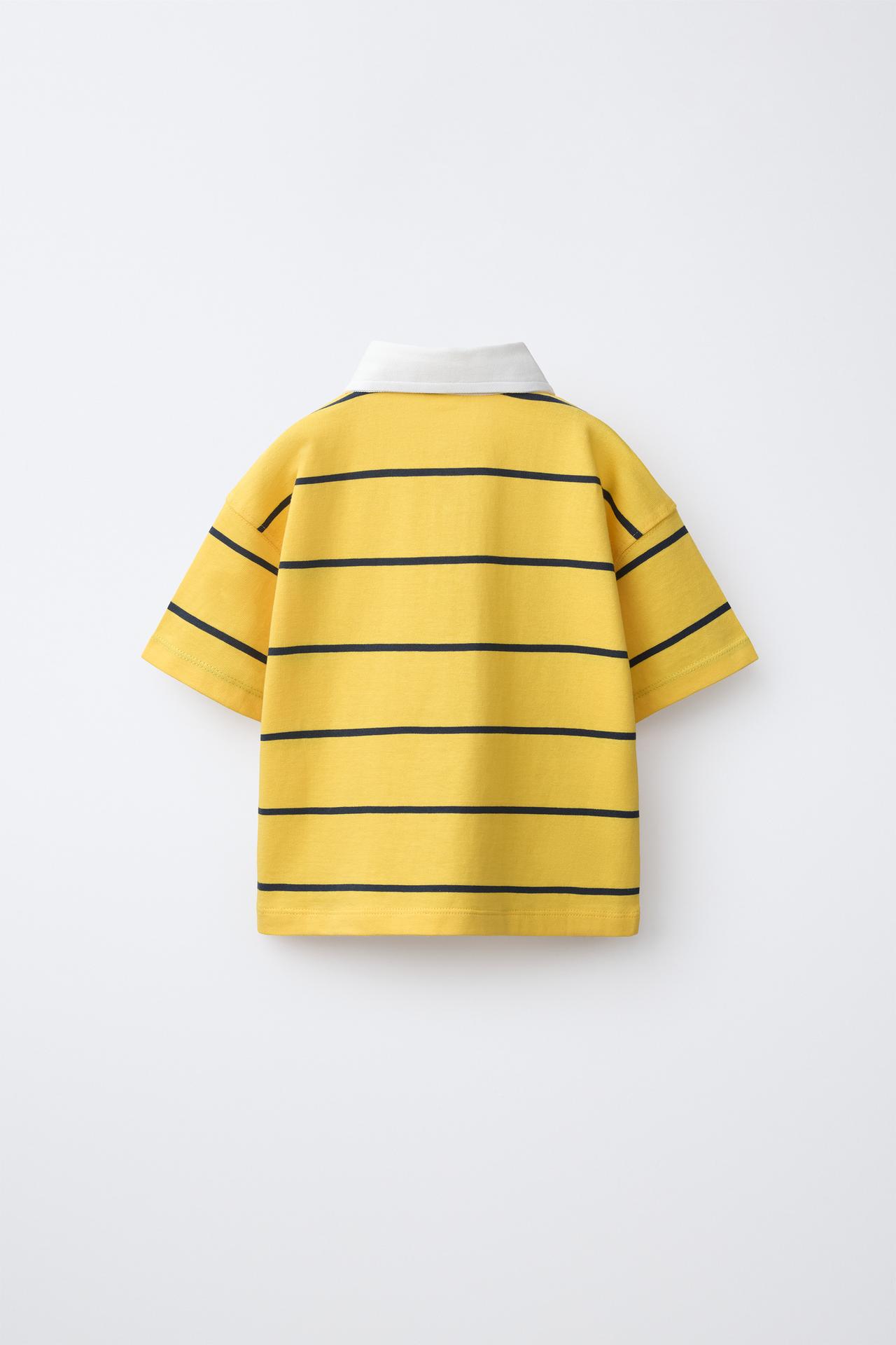 CONTRAST COLLAR STRIPED POLO — Mid-yellow