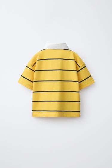 CONTRAST COLLAR STRIPED POLO — Mid-yellow 2