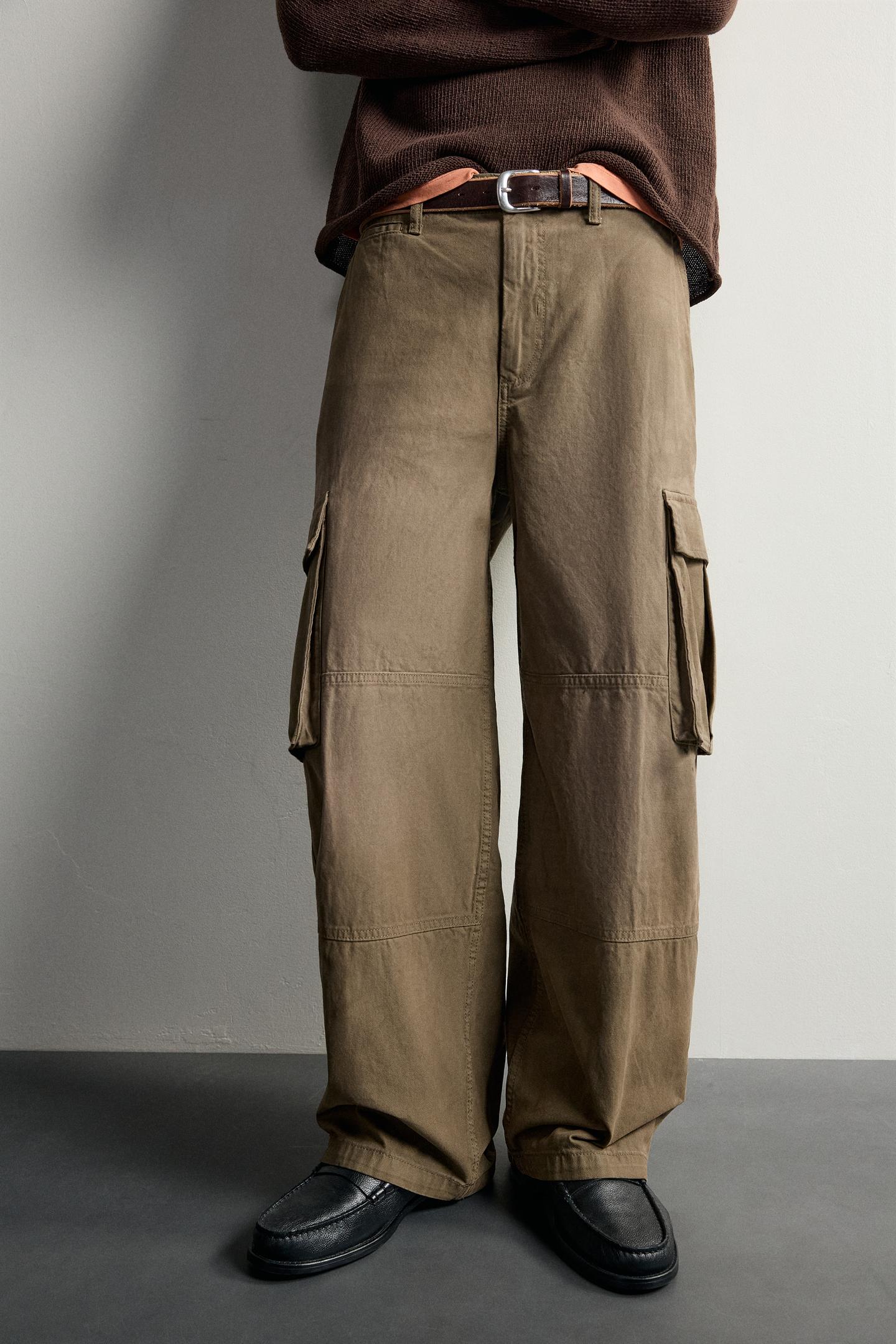 Мужские брюки Zara Balloon Fit Cargo, цвет: Хаки — фото 5