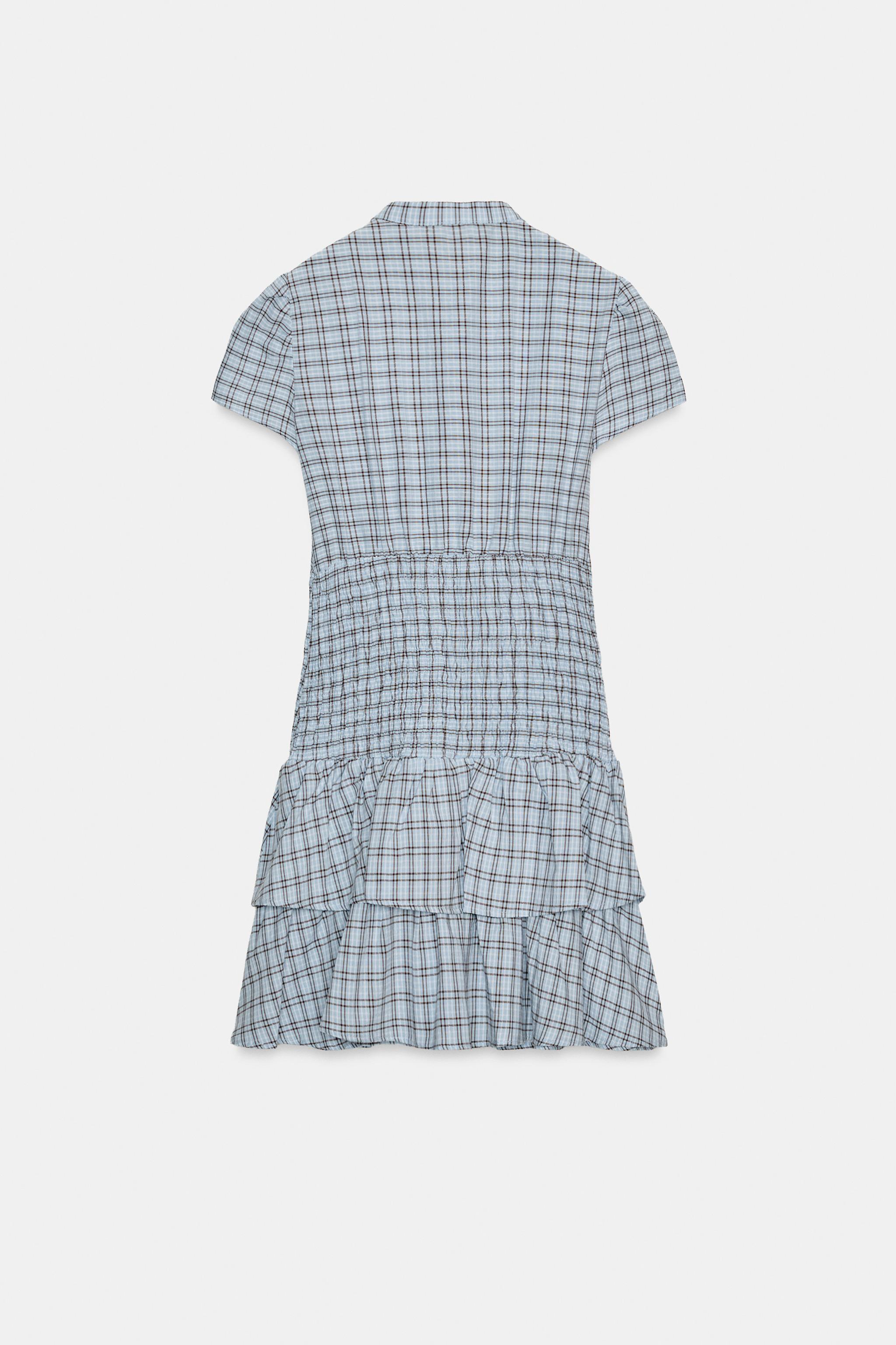 チェック柄フリルミニワンピース - ブラウンブルー | ZARA Japan / 日本