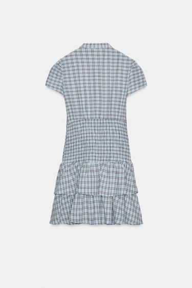 SHORT CHECKED RUFFLED DRESS - Brown-Blue by Zara - Image 4