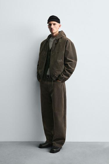 VELOUR HOODED PUFFER JACKET - Khaki by Zara