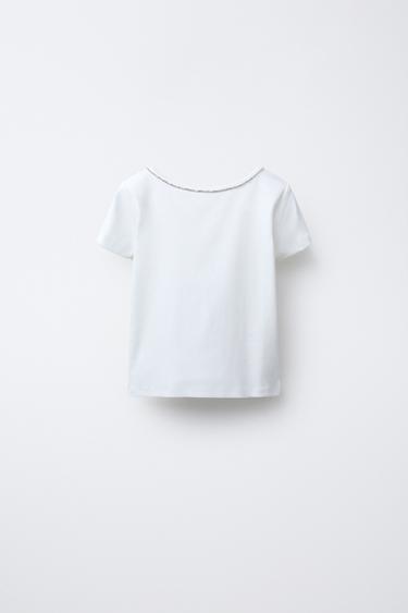 RIBBED T-SHIRT WITH JEWELS - White by Zara
