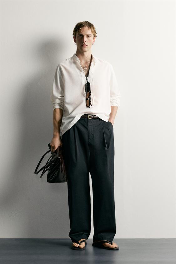 CHEMISE COUPE DÉCONTRACTÉE EN COTON ET VISCOSE À LACETS - Blanc cassé de Zara - Image 0