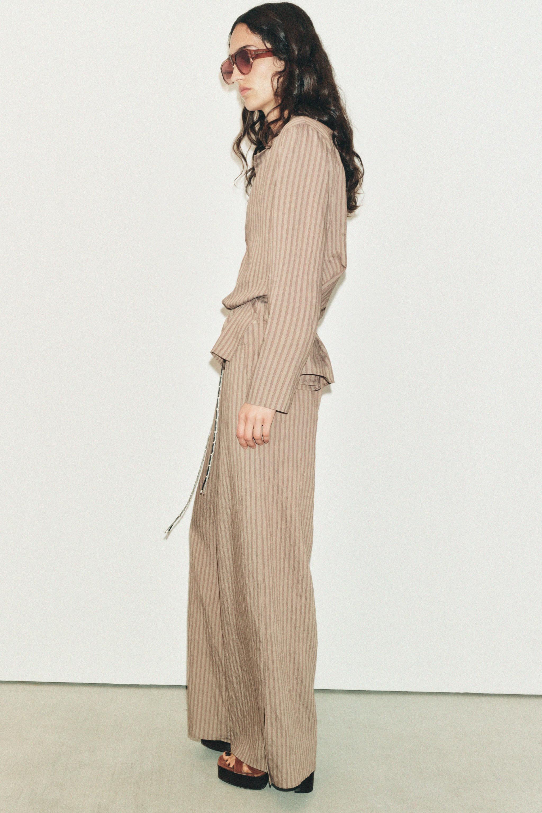 ZW COLLECTION ストライプ柄パジャマパンツ - ライトブラウン